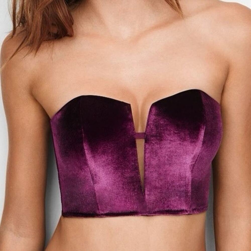 Victorias Secret M Medium Mini Bustier Corset‎ Dream Angels Velvet Burgundy Wine